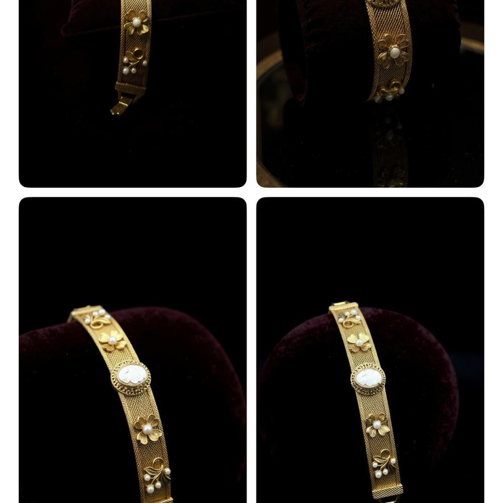 Gold Floral Bracelet with Pearl Accents